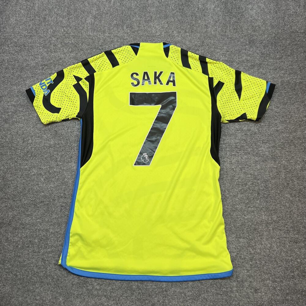 Arsenal Jersey Mens Small Yellow Away Soccer Saka 7 Emirates Adidas Slim Fit - Picture 2 of 10